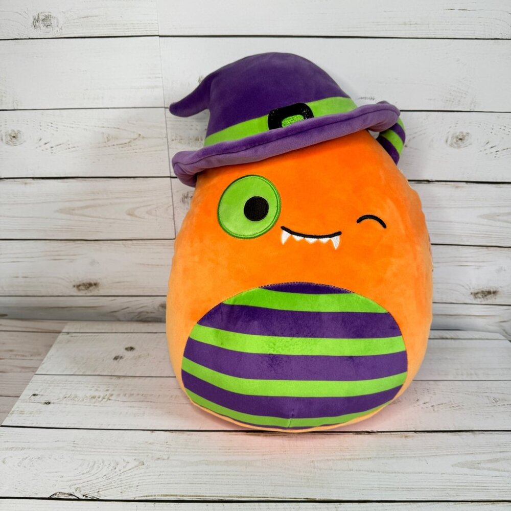 Squishmallows Halloween Charlton Wizard Witch 12" Plush Orange Purple Hat Stripe